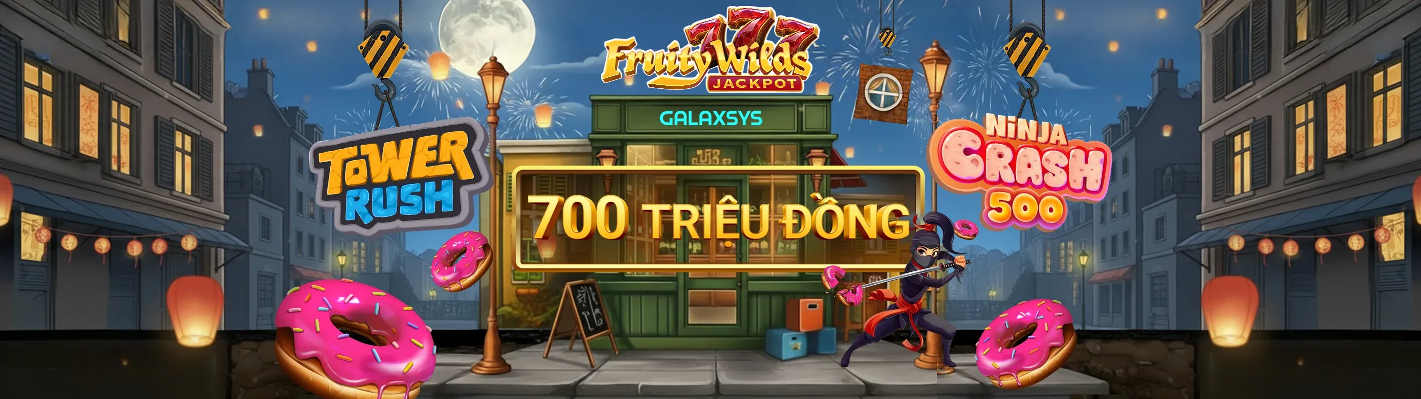 Hình ảnh chính 55vin Casino, với biểu tượng may mắn và các trò chơi sôi động